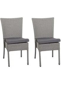 MCW Poly-Rattan Stuhl Grau, Anthrazit 2er-Set , Hellgrau, Grau , Kunststoff , 52x90x58 cm , Gartenmöbel, Gartenstühle, Gartenstühle