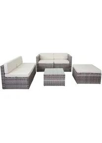 MCW Poly-Rattan-Garnitur Grau, Cremeweiß , Grau, Weiß , Kunststoff , Loungemöbel, Loungemöbel-Sets