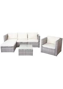 MCW Poly-Rattan-Garnitur Grau, Cremeweiß , Grau, Weiß , Kunststoff , Loungemöbel, Loungemöbel-Sets