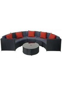 MCW Poly-Rattan Garnitur Rund Schwarz, Anthrazit, Orange , Kunststoff , Loungemöbel, Loungemöbel-Sets