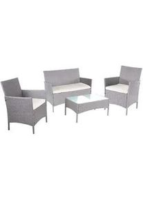 MCW Poly-Rattan Garten-Garnitur Grau , Grau, Weiß , Kunststoff , Gartenmöbel, Gartenmöbel-Sets