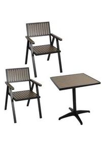 MCW Gartenstuhl+Gartentisch Schwarz, Grau , Kunststoff , Balkonmöbel, Balkonmöbel-Sets