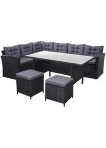MCW Poly-Rattan-Garnitur + Hocker Schwarz 4er-Set , Kunststoff , Loungemöbel, Loungemöbel-Sets