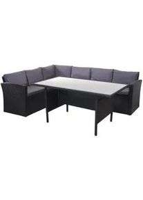 MCW Poly-Rattan-Garnitur Schwarz 1 Eckbank, 1 Tisch-Set , Kunststoff , Loungemöbel, Loungemöbel-Sets