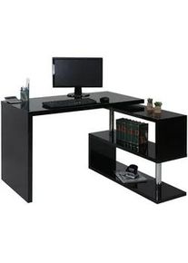 MCW Eckschreibtisch rechteckig Hochglanz Schwarz , Schwarz Hochglanz , Holzwerkstoff , 120x76x60 cm , Arbeitszimmer, Schreibtische, Eckschreibtische