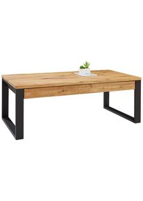 Novel Couchtisch, Schwarz, Eichefarben, Holz, Metall, Eiche, massiv, 1 Schublade(n) Schubladen, rechteckig, Kufe, 60x42x115 cm, Stauraum, Holzm&ouml;bel, Holztische, Wohnzimmertische Holz, Couchtische Holz