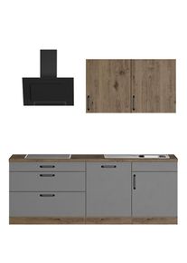 Wiho-Küchen wiho Küchen , Küchenzeile »Elba« wahlweise mit Hanseatic E-Geräten, Breite 220 cm , Küche: grau + Arbeitsplatte: Eiche Braun