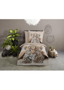 Good Morning , Kinderbettwäsche »Simo« 2 Stk. tlg. Baumwolle, Renforcé, Wendeoptik, Kind, Tiger, Welpe , sand , Obermaterial: 100% Baumwolle , B/L:...