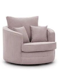 S-Style Möbel Drehsessel Ted aus Puderrosa Cord-Stoff , Pink , Textil , Echtholz,Buche, Birke , Füllung: Polyetherschaumkern,Silikon,Polyetherschaumkern , Rundform , 107x94x100 cm , Blauer Engel, FSC Mix, Oeko-Tex®, Hergestellt in Europa , Wohnzimmer, Sessel, Polstersessel
