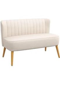 HOMCOM 2-Sitzer Sofa Zweisitzer, Loveseat mit Leinenoptik, Doppelsofa mit Holzbeine , Champagner , Textil , Echtholz,Kautschukholz , Füllung: Schaumstoff , 56.5x77x117 cm , Wohnzimmer, Sofas & Couches, Sofas