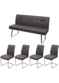 MCW Esszimmer-Set Grau, Braun 5er-Set , Textil , 160x92x58 cm , Esszimmer, Bänke, Tisch- & Eckbankgruppen