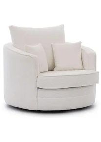 S-Style Möbel Drehsessel Ted aus Weiß Boucle-Stoff , Textil , Echtholz,Buche, Birke , Füllung: Polyetherschaumkern,Silikon,Polyetherschaumkern , Rundform , 107x94x100 cm , Blauer Engel, FSC Mix, Oeko-Tex®, Hergestellt in Europa , Wohnzimmer, Sessel, Polstersessel