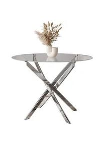 Lookway Esstisch Beira Runder Tisch 90 cm mit Glasplatte und Chrom Tischbeine , Chromfarben , Uni , Rund,Rund , 90x72x90 cm , Esszimmer, Tische, Esstische