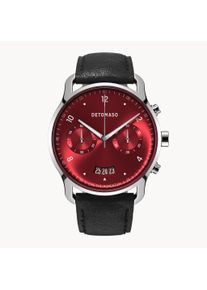 deTomaso Men's Watch - Silver Red - Chronograph, case made of surgical steel, sapphire-hardened mineral glass, Leather Strap, 42mm diameter, Japanese quartz