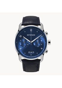 deTomaso Men's Watch - Silver Dark Blue - Chronograph, case made of surgical steel, sapphire-hardened mineral glass, Leather Strap, 42mm diameter, Japanese