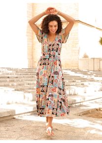 Damen Jerseykleid mit Volants am Saum in mint-apricot-bedruckt ,Gr&ouml;&szlig;e 38, WITT, 95% Viskose, 5% Elasthan