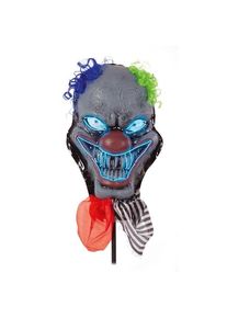 Tête de clown d'horreur lumineuse sur bâton 83cm