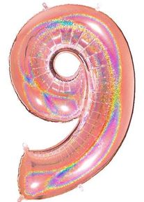 Ballon numéro Holo 9 or rose 1.01m