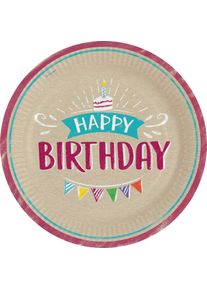 Amscan 8 assiettes en carton Souhaits d'anniversaire 23cm