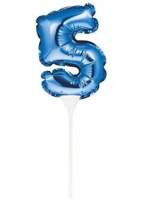 Topper de gâteau ballon numéro 5 bleu 13cm