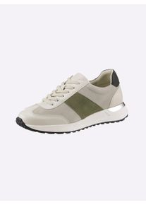 Heine Dames Sneaker in beige/kaki ,maat 36, Witt, 100% Runderleer