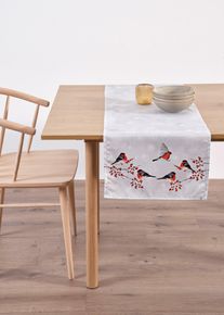 bonprix Futó asztalterítő téli madarakkal, szürke, hossz/szél. 140/40 cm