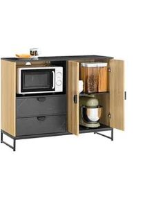 sobuy Sideboard Eiche-Schwarz 107×40×85 cm , Schwarz, Naturfarben , Holzwerkstoff , 107x40x85 cm , Wohnzimmer, Kommoden & Sideboards, Sideboards