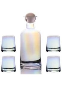 Intirilife Karaffe mit 4 Gläsern Set aus Glas mit Regenbogen Schimmer , Transparent , 1.1 L , Kaffee & Tee, Kannen, Karaffen