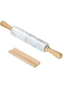 Intirilife Nudelholz aus Marmor mit Ablage , Weiß , Stein , 46.5 cm , Backen, Backhelfer, Nudelholz