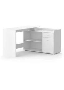 VICCO Eckschreibtisch Noira Weiß 135 x 77 cm mit Schublade , Holzwerkstoff , Formgebogen , 135x115x77 cm , Arbeitszimmer, Schreibtische, Computertische