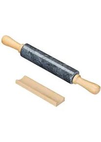 Intirilife Nudelholz aus Marmor mit Ablage , Schwarz , Stein , 46.5 cm , Backen, Backhelfer, Nudelholz