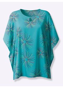 Dames Blouse met korte vleermuismouwen in turquoise geprint ,maat 52, WITT, 100% Polyester