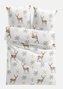 bonprix Lenjerie de pat cu cerbi, alb, 1x 80/80 cm, 1x 135/200 cm