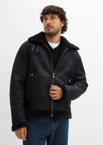 Giacca in similpelle con fodera teddy, Nero, Taglia 48, bonprix