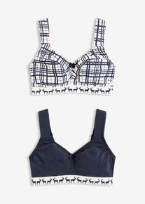 Reggiseno senza ferretto con cotone (pacco da 2), Blu, Taglia 90E, bonprix