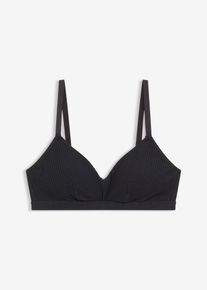 Bralette imbottita senza ferretto in cotone biologico a coste, Nero, Taglia 46/48 (M), bonprix