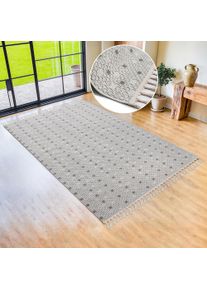 Bruno Banani Teppich »Dotty, In- und Outdoor geeignet« rechteckig 6 mm Höhe Woll-Optik, Hoch-Tief Struktur, mit Fransen, Balkon, Terrasse in grün