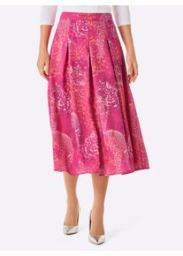 CREATION L PREMIUM Dames Rok in A-lijn van TENCEL in fuchsia/koraal bedrukt ,maat 38, Witt, 100% Lyocell