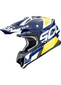 Scorpion VX-16 Evo Air Analog, motocross helmet , color: Dark Blue/Yellow/White , size: M