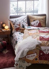 Parure de lit motif carte de No&euml;l - marron - taille 135x200 cm avec coton - bonprix