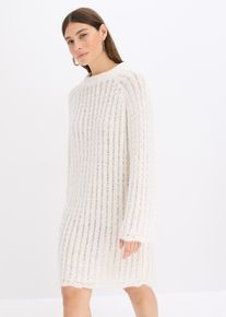 Robe courte en maille &agrave; n&oelig;ud en satin l&eacute;g&egrave;rement transparente - blanc - taille 46/48 (L) - bonprix