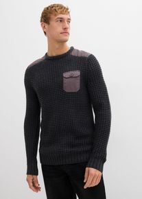 Pull en grosse maille avec poche à rabat - gris - taille 48/50 (M) - bonprix