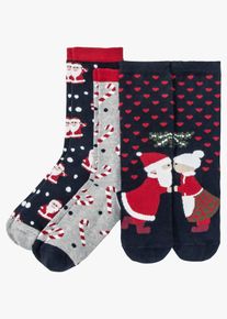 Lot de 3 paires de chaussettes de Noël - bleu - taille 39-42 avec coton - bonprix