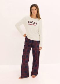 Pyjama avec pantalon en flanelle et pochette cadeau - blanc - taille 46/48 (L) - Bas: 100% coton,flanelle,Haut: 100% coton - bonprix