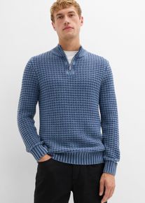 Pull camionneur en grosse maille textur&eacute;e avec coton aspect d&eacute;lav&eacute; - bleu - taille 60/62 (XXL) avec coton - bonprix