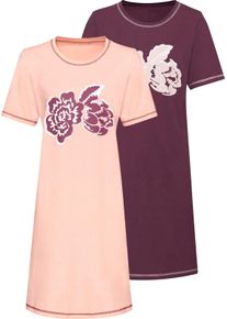 Dames Nachthemden met op dessin geplaatste bloemenprint roze + bordeaux Maat 44/46