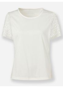 Dames Shirt met korte kanten mouwen in ecru ,maat 40, WITT, 50% Katoen, 50% Modal