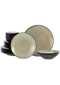 Creatable Tafelservice , Schwarz, Beige , Keramik , 18-teilig , lebensmittelecht, stapelbar , Geschirr, Geschirrsets, Tafelservice