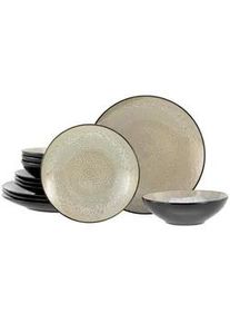Creatable Tafelservice , Schwarz, Beige , Keramik , 12-teilig , lebensmittelecht, stapelbar , Geschirr, Geschirrsets, Tafelservice