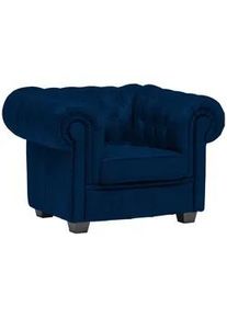 Landscape Chesterfield-Sessel , Blau , Textil , Kiefer , vollmassiv , 115x76.5x96 cm , Fsc, Made in Europe , Lederauswahl, Stoffauswahl , Wohnzimmer, Sessel, Chesterfield-Sessel